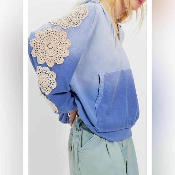 NWT Free People FP x Tricia Fix Doily Hoodie - blue - M/L - Picture 4 of 10